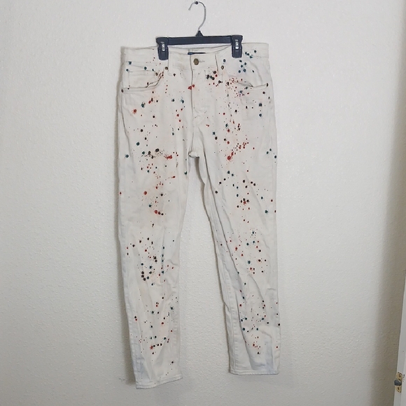 White Splatter Straight Leg Jeans - Picture 1 of 6
